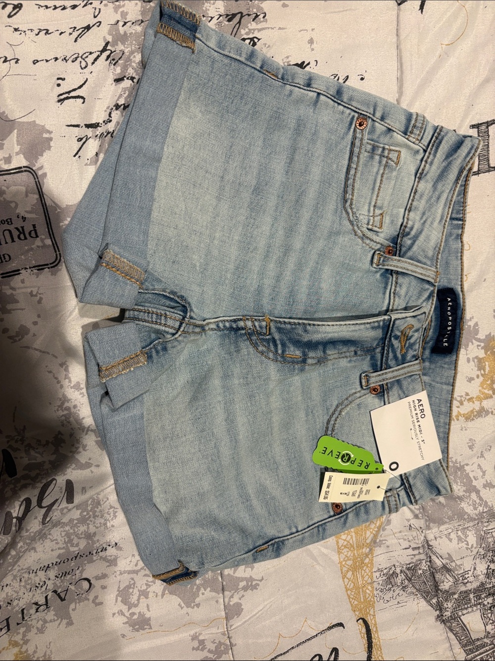 Aeropostale Light Blue Roll-Hem Denim Shorts